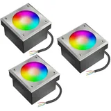 ledscom.de 3x LED Pflasterstein NEOLUM für außen, IP67, eckig, 10 x10cm, inkl. GX53 RGB Leuchtmittel, 670lm, Smart Home