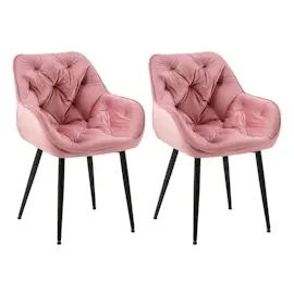 CLP 2er Set Stuhl Tanna Samt I Esszimmerstuhl Mit Armlehne I Gesteppter Polsterstuhl