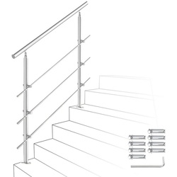 Gimisgu Treppengeländer Edelstahl Handlauf 80-180cm Geländer 0-5 Querstab Bausatz Aufmontage, 160 cm Länge, mit 3 Pfosten, für Brüstung Balkon Garten 160 cm