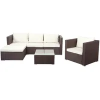 Mendler Poly-Rattan-Garnitur Brescia, Gartengarnitur Sitzgruppe Sofa Lounge-Set braun, Kissen creme