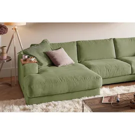 KAWOLA Wohnlandschaft U-Form Madeline Cord Longchair links olivgrün