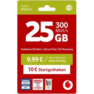 Vodafone Prepaid CallYa S|25 GB|10 EUR Startguthaben|ohne Vertrag|5G-Netz