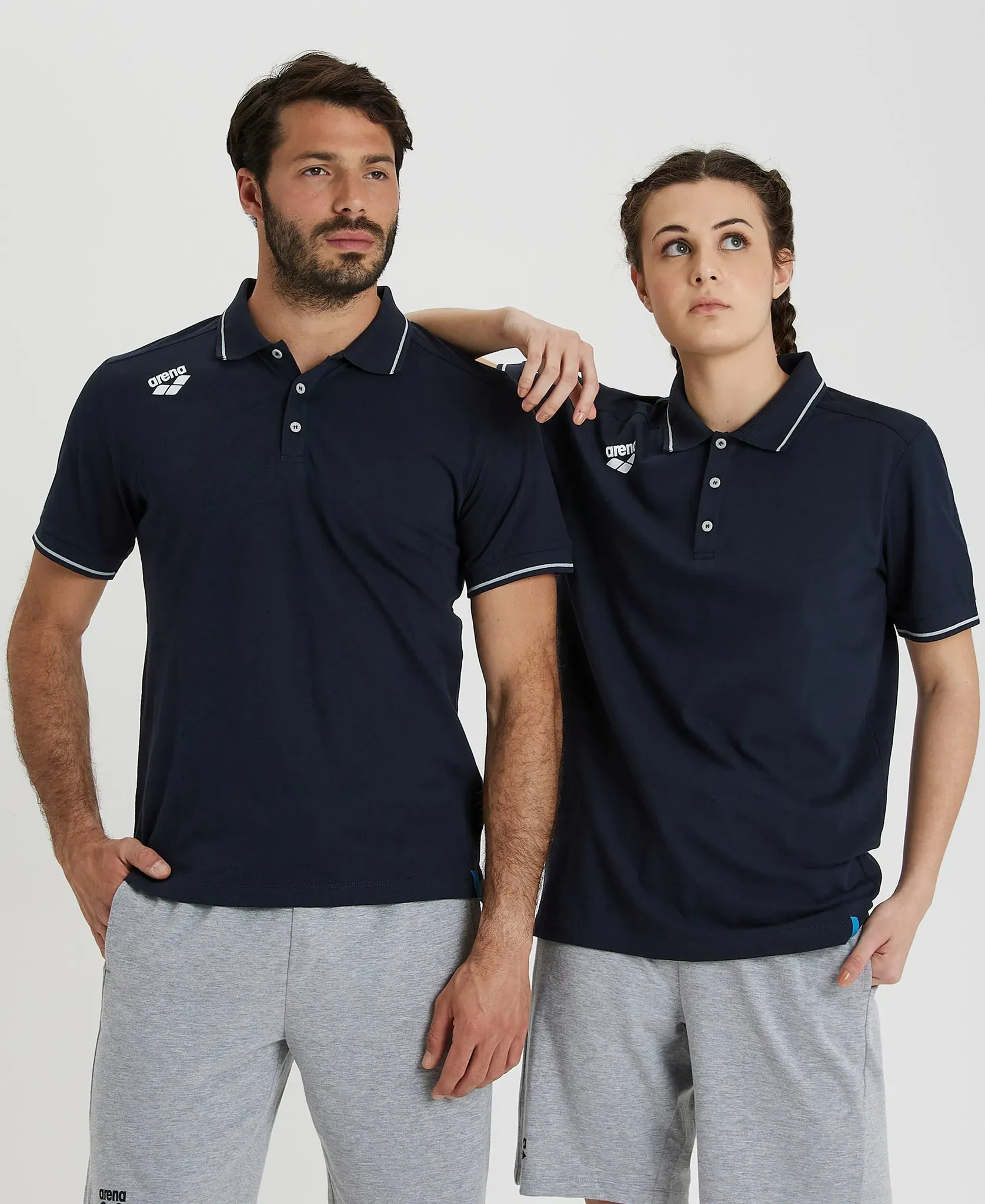 Team Poloshirt Baumwolle Unisex Einfarbig - Navy - L