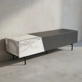 KADIMA DESIGN Lowboard Schwarz mit Marmor-Dekor in Weiß 150x40x40 cm TV-Kommode in Weiß-Schwarz &