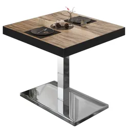 BM | Bistrotisch | B:T:H 80 x 80 x 77 cm | Sheesham / Edelstahl | Quadratisch | Schwarzer Rand