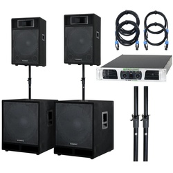 McGrey Powerstage-2800 PA Komplett-Anlage 2x 10“ Boxen und 2x 15“ Subwoofer Party-Lautsprecher (N/A, 700 W, Party Lautsprecher Set inkl. Endstufe) schwarz