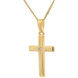 HOPLO Kreuzanhänger Gold Anhänger Kreuz Zirkonia mit Goldkette 585-14 Karat Gold 60 cm, Made in Germany 60 cm Unisex