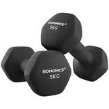 SONGMICS Kurzhantel Hanteln, (2er Set Neopren-Beschichtung, Hantelset, Kurzhanteln, Hexagon), 1KG-2KG-3KG-4KG-5KG Krafttraining, Workout, Fitnesstraining schwarz 2 x 5 kg