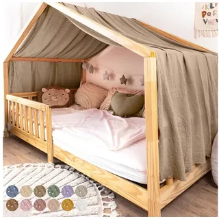 lilimaus Hausbett Himmel mit Gold Applikation [in 12 Farben] Betthimmel Hausbett aus 100% Baumwolle Musselin - Stoffhimmel für Hausbett Deko Mädchen & Jungen - Himmel für Hausbett Kinderbett Vorhang