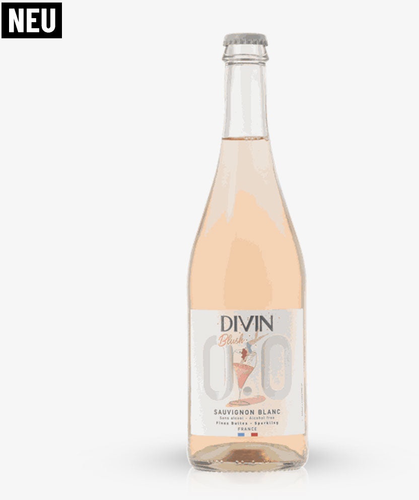 DIVIN SPARKLING BLUSH: feine Perlage mit Rosa-Schimmer und 0,0 % Alkohol