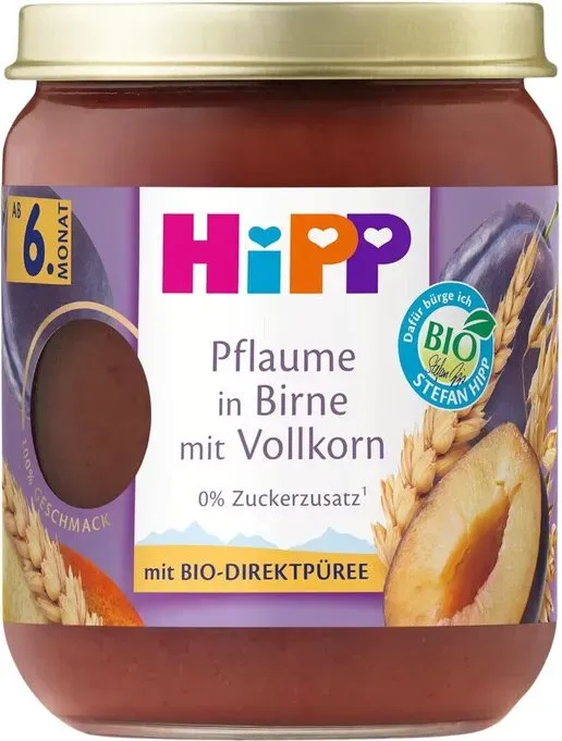 HiPP Bio Frucht und Getreide Pflaume in Birne mit Vollkorn, ab dem 6. Monat, 160g 6er Pack (6x160g)