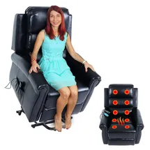 Mendler Fernsehsessel HWC-K63 Kunstleder 83 x 144 x 83 cm Schwarz mit Liegefunktion und Massage
