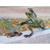 Bronzeskulpturen Skulptur Bronzefigur Frosch mit Schilf - Wasserspeier