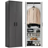 mokebo Garderobenschrank Schwarz, 4 Fächer, 60x180x34 cm, Waschküche, Mehrzweckschränke