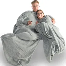 CELINATEX Decke mit Ärmeln und Fußtasche Flauschige Kuscheldecke XXL 170 x 200 cm grau weiß Mikrofaser Fleece Oeko-TEX Calgary