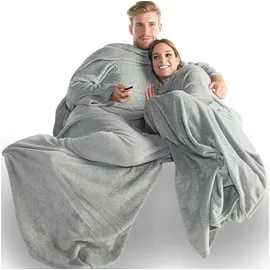 CELINATEX Decke mit Ärmeln und Fußtasche Flauschige Kuscheldecke XXL 170 x 200 cm grau weiß Mikrofaser Fleece Oeko-TEX Calgary