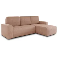 Sofnet Ecksofa Roma L mit Schlaffunktion und Bettkasten - Cord Stoff - L-Form Couch, Polstersofa, Schlafsofa, Sofagarnitur (Pink (Poso 052))