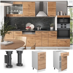 Vicco Schubunterschrank Küchenschrank Küchenmöbel Fame-Line Weiß Eiche modern 40 cm Küche Einbauküche Drehtür Schublade Einlegeboden Blende Küchenzeile