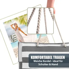 BigDean Strandtasche XXL Grün/Weiß/Grau 53 x 38 x 20 cm