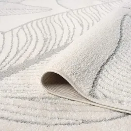 Carpet City Kurzflor Teppich Grau, Creme - 160x230 cm - Wohnzimmer-Teppiche Hochtief-Muster, 3D-Effekt - Florales Muster - Flachflor Bodenbelag, Deko Schlafzimmer
