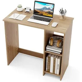 Costway Kleiner Schreibtisch, Computertisch mit 2 Fächern, PC-Tisch, Bürotisch für kleine Räume, 80 x 40 x 74 cm, Natur