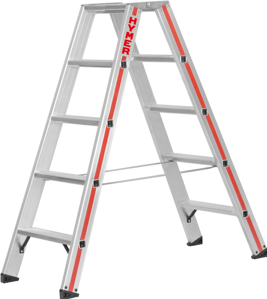 Hymer-Leitern, Leiter, Stufenstehleiter. beidseitig begehbar. 2x5 Stufen.Länge 1.30 m (130 cm)