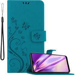 Cadorabo Flower Book Hülle (Motorola Moto E30, Motorola Moto E40, Motorola Moto E20), Smartphone Hülle, Blau