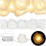 Relaxdays 10x Rosen Lichterkette weiß - Weiß