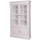 Casa Padrino Stauraumschrank Landhausstil Bücherschrank Weiß 119 x 39 x H. 197 cm - Wohnzimmerschrank mit 4 Türen - Massivholz Schrank - Vitrinenschrank - Landhausstil Wohnzimmermöbel