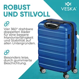 veska Hartschalenkoffer Kofferset 3 teilig mit TSA Zahlenschloss 4 Rollen ABS-Hartschale, Reisekoffer Trolley Rollkoffer Koffer - schwarz - Schwarz