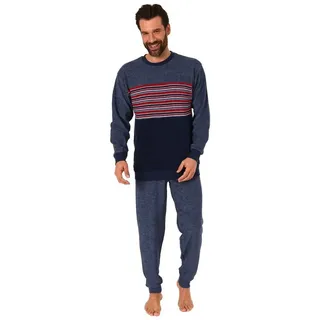 Normann Pyjama Herren Frottee Pyjama, Schlafanzug mit Bündchen und Rundhals blau 52