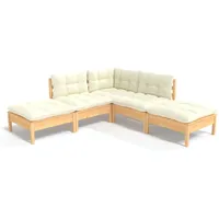 vidaXL 5-tlg Garten-Lounge-Set mit Creme Kissen Kiefernholz