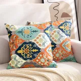 TOCOMOA Kissenbezug 80x80 2er Set - Kissenbezüge Bunt Paisley Muster, Kopfkissenbezug 80x80 cm mit Reißverschluss, Oeko-TEX Zertifiziert, Weich und Hypoallergen Kissenhülle Orange