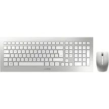Cherry DW 8000, kabelloses Tastatur- und Maus-Set, EU-Layout (QWERTY), batteriebetrieben, ultraflache Tastatur, 3 Tasten-Maus mit Infrarotsensor, Weiß-Silber