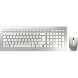 Cherry DW 8000, kabelloses Tastatur- und Maus-Set, EU-Layout (QWERTY), batteriebetrieben, ultraflache Tastatur, 3 Tasten-Maus mit Infrarotsensor, Weiß-Silber