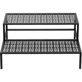 2 Stufen Metall Blumentreppe, Pflanzentreppe Blumenbank, Pflanzenregal Blumenregal, Pflanzenständer für Garten Balkon Indoor Outdoor, Multifunktionales Blumenregal mit Großer Kapazität, Schwarz