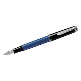 Pelikan Füllhalter Souverän 405, Schwarz-Blau, Feder EF (extra-fein), hochwertiger Kolbenfüller im Geschenk-Etui, 932806