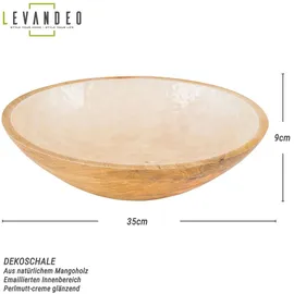 levandeo Schüssel 35cm Mango Holz Creme Perlmutt Emaille Schale Bowl Salatschüssel Deko - Braun