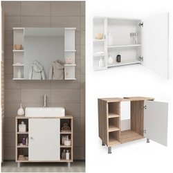 Vicco Badmöbel Set Fynn Badezimmer Spiegel Kommode Unterschrank Sonoma