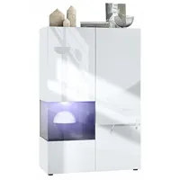 Vladon Vitrine, Schwarz Hochglanz, 91.5x136.5x37 cm, Wohnzimmer, Wohnwände, Vitrinenschränke