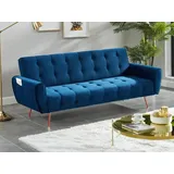 vente-unique Schlafsofa Klappsofa 3-Sitzer - Samt - Dunkelblau - POLANI