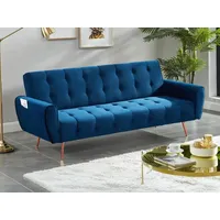 vente-unique Schlafsofa Klappsofa 3-Sitzer - Samt - Dunkelblau - POLANI