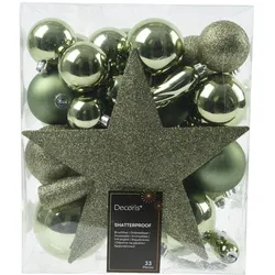33 Weihnachtskugeln Kunststoff mit Christbaumstern Set bruchsicher Christbaumkugeln Weihnachtsbaumkugeln Christbaumspitze Christbaumschmuck Rosmarin