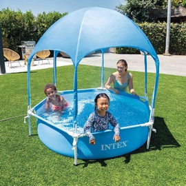 Intex Canopy Metallrahmen Pool mit Überdachung (183x38cm) mit Wassersprüher Kinderpool Planschbecken