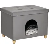 Pawhut Katzenhaus, Erhöhtes Designer-katzenhaus Mit Abnehmbarem Und Waschbarem, Weichem Plüschkissen, Fußstütze, Aufklappbarem Deckel, Grau