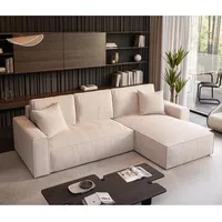 beautysofa Ecksofa mit Schlaffunktion - Stauraum Sofa 290cm Wohnzimme beige Poso 100 l-förmig, Farbe: