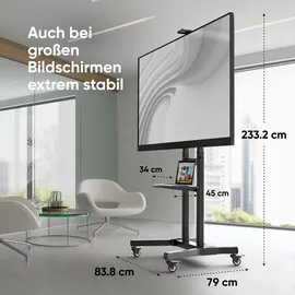 ONKRON TV Ständer rollbar für 50-90 Zoll Fernseher bis zu 90 kg, neigbar, Schwarz TS1891-B