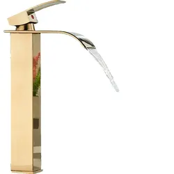 KLARWERK ROSA | Premium hohe Wasserfall Badarmatur Gold | Hotel Gastro Premium Mischbatterie freistehendes Waschbecken |Edelstahl Wasserhahn hoher Auslauf