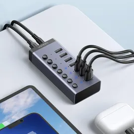 UGREEN USB-C auf 7-Port USB-A 3.0 Hub DC 12v Grau