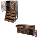 MCW Wohnzimmer-Set MCW-F91, Sideboard Kommode Highboard Hochschrank, Industrial Tanne Holz Metall, braun-schwarz